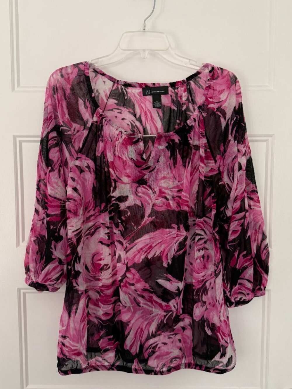 INC - Pink & Black Sheer Floral Blouse - XL